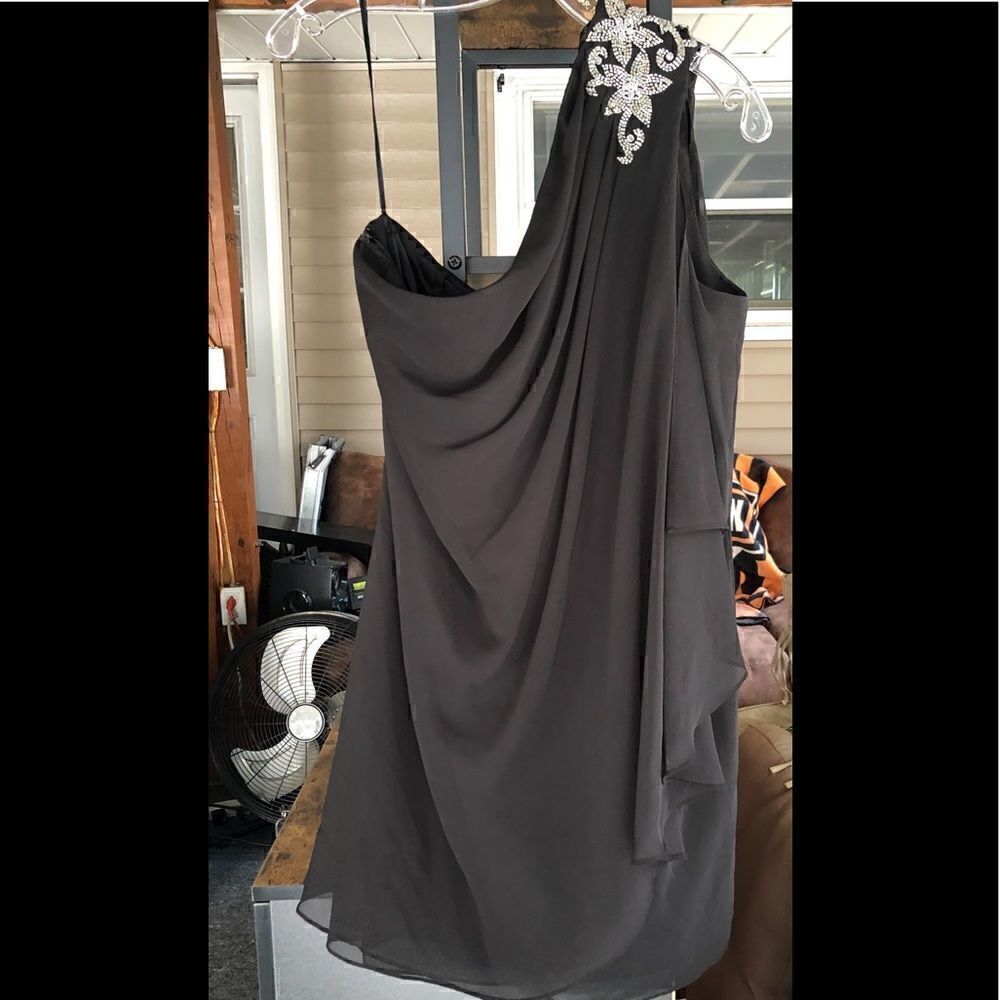 JS Boutique black one shoulder jeweled dress.size 12.
